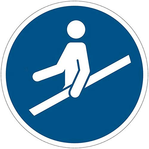 StickersLab - Cartelli di obbligo ISO 7010 Usare il corrimano M012 (Misura - 50mm x 50mm, Quantità - 100 pezzi)
