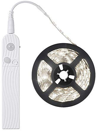 GQL Motion Sensor LED Strip Lights - PIR IP65 Waterproof, 5V Battery or USB Powered, Self-Adhesive for Closet Wardrobes Cabinets Stairs (2m, Warm White)