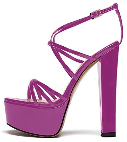 elashe-Sandali Donna con Tacco e Plateau - 6 Scarpe col Tacco Blocco Alto- Cinturino alla Caviglia- Scarpe con Plateau Viola EU42