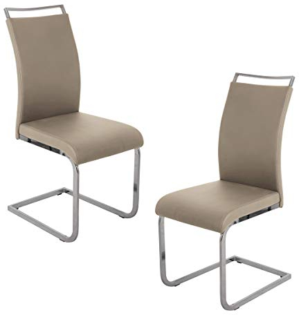SVITA Judy 2er Set Stühle Schwingstuhl Polsterstuhl Esszimmerstuhl Kunstleder Taupe