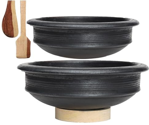 Craftsman India Online Pre-Seasoned Earthen/Clay-Handi/Kadai/Pot Combo 1 & 2 Liter - Black,