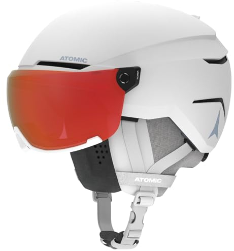 ATOMIC SAVOR VISOR PHOTO Skihelm mit Visier - White Heather - Größe L - Maximale Stoßdämpfung - Active Aircon Belüftungssystem - Hochwertige Verspiegelung für klare Sicht