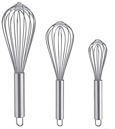 Whisks for Cooking, 3 Pack Stainless Steel Whisk for Blending, Whisking, Beating and Stirring, Enhanced Version Balloon Wire Whisk Set, 8+10+12