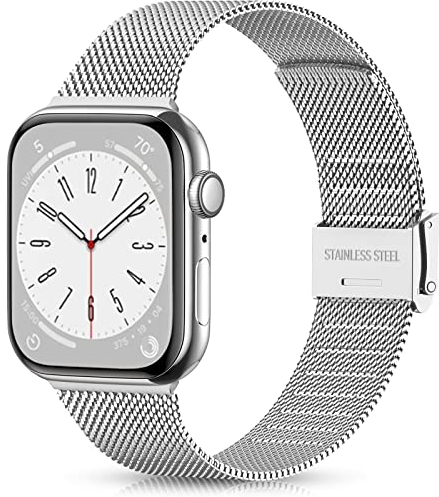 Ouwegaga Bracelet Compatible Avec Apple Watch 38mm-45mm, Métallique Pour iWatch Séries 9 8 7 6 5 4 3 2 1 SE Ultra 2, 38mm/40mm/41mm Argent