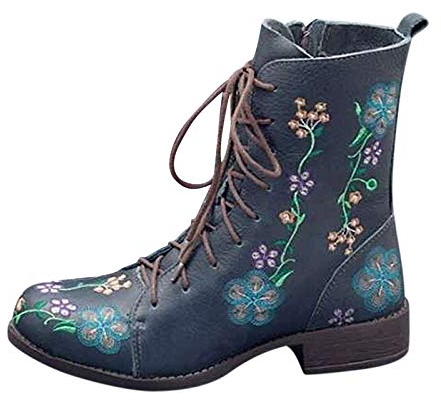 Stivali Donna Boot Bikers Boots Stivaletti Stivali Donna Moda Casual Tacchi Quadrati Scarpe Lunghe alla Caviglia (43,Blu)