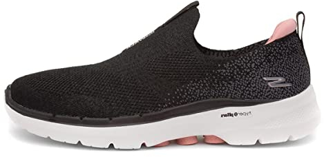 Skechers Damen Go Walk 6 Glimmering Sneaker, Black Textile Pink Trim, 38 EU
