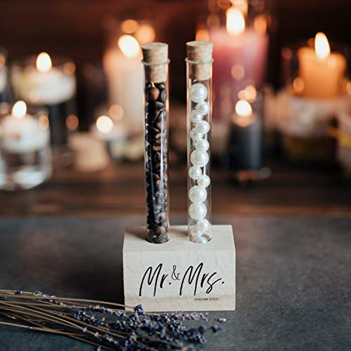 Tuuters Reagenzglas Vase aus Holz – Moderne Tischdeko, inkl. hochwertigen Reagenzgläsern (Mr&Mrs)