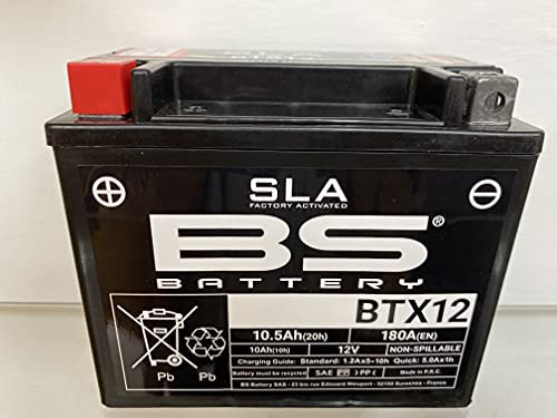 Batteria moto BS SLA BTX12 (YTX12-BS) - Pronta all'uso - 12 V 10 Ah - Dimensioni: 150 x 87 x 130 mm compatibile con Piaggio Vespa LX Touring 125 2010