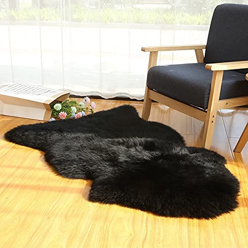 Altlue Lammfell Teppich Echtes Lammfell Fellteppich Stuhlauflage Fell Teppiche Dekofell Echtfell Sitzfell Stuhl Felle Für Stühle Sofa Schwarz (70X100cm)