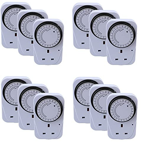 Lot de 12 prises à 3 broches pour minuteur 24 heures