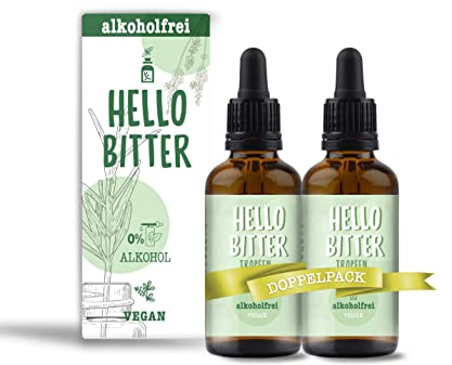 HelloBitter® mild - Bittertropfen Set 2x 50ml alkoholfrei nach Hildegard von Bingen - Bitterkräuter/Bitterstoffe Tropfen vegan - hohe Bioverfügbarkeit, Laborgeprüft, hochdosiert & ohne Alkohol
