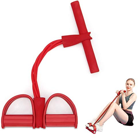 PORRASSO Sit-up Pull Rope Upgrade 4 Tubes Elastisches Pedal Widerstand Band Bodybuilding Expander Multifunktions Beintrainer Bauchtrainer Home Fitness Arm Bein Dehnen Abnehmen Training Rot