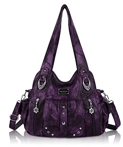 Angel Barcelo Roomy Fashion Hobo Damen Handtaschen Damen Geldbörsen Umhängetasche Schultertasche Tote Gewaschene Ledertasche, Farbe: Violett
