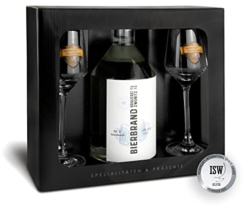 Brauerei Zwönitz Bierbrand Geschenkset/Alkohol Geschenkset aus Bierbrand 0,5l und zwei passenden Gläsern/Originelles Biergeschenk