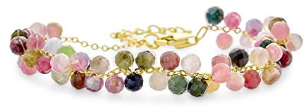 Piccolo Polso Solo Delicato Petite Natura Pietra Preziosa Multi Colore Sfaccettato Stagger Arcobaleno Tiny Caviar Seed Perline Bracciale Ragazze 18K Placcato Oro Giallo Catena 5-6 Pollici Regolabile