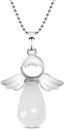 Jeulia Engelsflügel Natürlichen Quarz Halskette:Heilung Energie Spirituelle Kristall Anhänger Copper Kette Paar Halskette Anniversary Geburtstag Schmuck Geschenk box für Herren Damen (Clear Quartz)