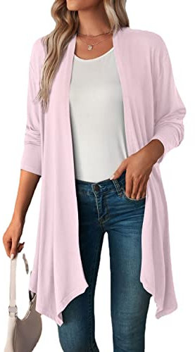 Famulily Cardigan doux à manches longues pour femme - Drapé - Léger - Ouverture sur le devant, rose, M