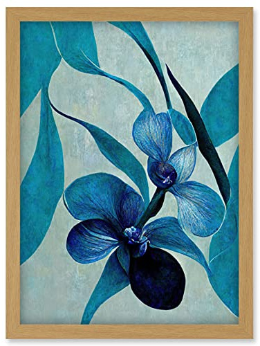 Doppelganger33 LTD Modern Abstract Blue Orchid Modern Artwork Framed Wall Art Print A4