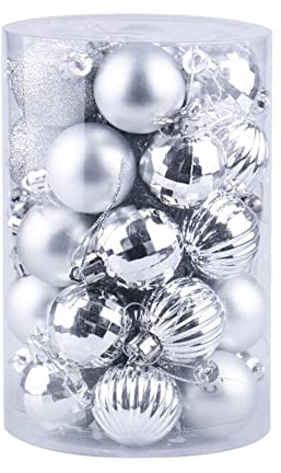 Uposao 34 Stück Kunststoff Weihnachtskugeln,Christbaumkugeln Set Weihnachtskugeln Weihnachtsbaumschmuck Baumkugeln Weihnachtsbaum Deko Aufhänger Ornamente für Weihnachtsfeier ∅40mm, Silber