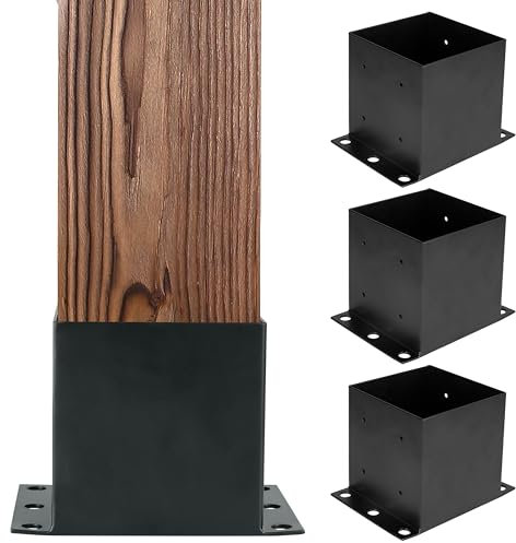 Iron Forge Tools 6x6 Post Base for Concrete, 4 Pack 5.6 x 5.6, Black Powder Coated Heavy Duty Steel Fence Post Anchors for Wood Deck, Fence, Porch, Railing or Pergola Brackets