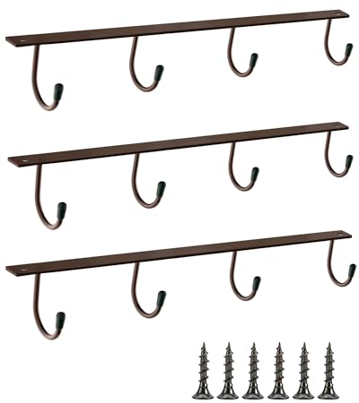 YQBOOM Mugs Hooks 3 Pcs Mug Holder Under Cabinet Coffee Hooks for Mugs Iron Hanging Mug Rack Under Shelf Kitchen Dining Bar Organizer Rack - Bronze