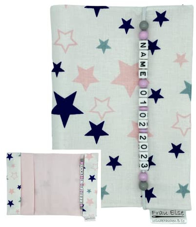 U-Heft Hülle Impfpassfach mit Name personalisiert MuKi Pass - Sterne weiß rosa - für Mädchen