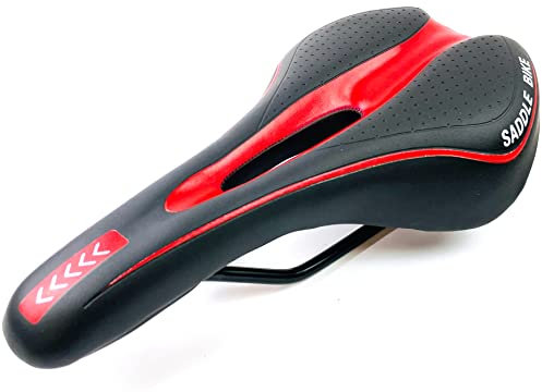 MAXXONI - Fahrradsattel Fahrrad Sattel Gel Fahrradsitz Radsattel Mountainbike City Trekking Rennrad (Schwarz/Rot)