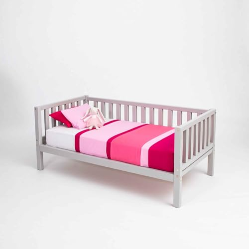 Bettgestell für Kinder, massives Kiefernholz, abnehmbare Seitenschienen, Schlafmöbel für Kleinkinder und Kinder von 4–12 Jahren, Doppelbett (grau, 190 x 120 cm (kleines Doppelbett))