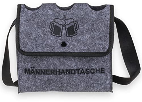 MIJOMA Bierträger Deluxe – Stilvolle Umhängetasche für 3 Flaschen, Filz, Bedruckung, für Vatertag & Junggesellenabschiede, 0,33l/0,5l, robust & schick (Männerhandtasche)