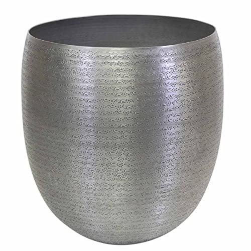 Orientalischer Blumentopf Toledo XL 40x42 cm Luxus Metall Übertopf Boho Chic Pflanzkübel Blumen-Kübel Silber rund aus Aluminium mit Hammerschlag verziert ABK601