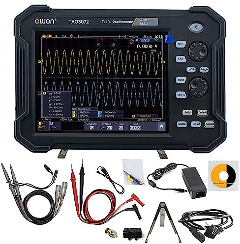 OWON TAO3072 Oscilloscopio digitale palmare 2CH 8 pollici con larghezza di banda 70 MHz e frequenza di campionamento 1GS/s, multimetro digitale 4 1/2 con ADC ad alta risoluzione a 8 bit, supporto SCPI