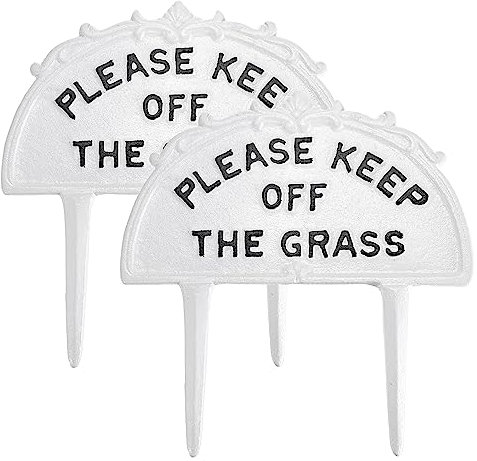 SUMTree Lot de 2 panneaux décoratifs en fonte style rétro « Keep Off the Grass » pour pelouse - Blanc