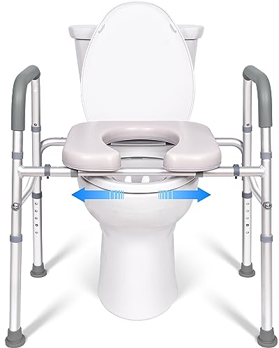Sedile WC rialzato con manici, regolabile in larghezza/altezza, con braccioli e sedile allargato, fino a 181,4 kg, per anziani, disabili, incinta, adatto a qualsiasi WC