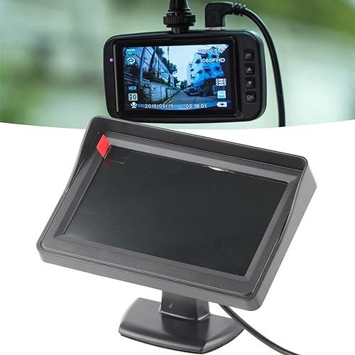 DAUERHAFT Moniteur de Voiture 4, 3 Pouces, Moniteur de caméra de recul à écran LCD à entrée V1/V2 réglable pour SUV