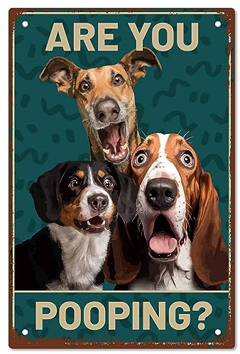 CREATCABIN 3Dogs Tin Sign Toilet Vintage Metal Sign Are You Pooping Kind Reminder Poster Retro Pintura Placa Letrero de Hierro Decoración de Pared Arte Mural Colgante para Baño Baño Hogar 30x20 cm