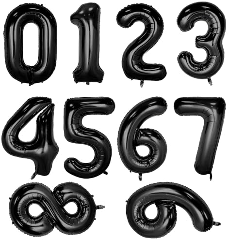 10 Stück Zahlenballon, Zahlen 0-9 Folienballons, 40,6 cm, selbstaufblasende Luftballons, Helium-Mylar-Ballons für Geburtstagsparty, Feiern, Dekorationen, (schwarz)