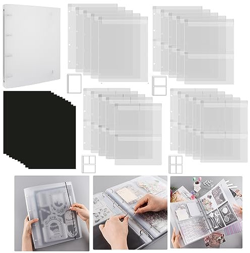 Briartw 1 x A4-Stanzschablone, 10 A4-Magnetblätter und 20 Einsätze, Einsätze mit einem, zwei, drei, vier Taschen zur Aufbewahrung von Bastelbedarf, Karton, Aufkleber, Stempel, Stanzformen, Schablone