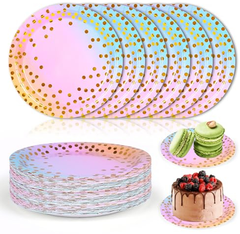 FIHODONE 50 Stück Pappteller, Einwegteller Partygeschirr 18cm Teller Einweg Pappteller Kindergeburtstag, Papierteller Einweggeschirr Halloween Geschirr, Pappteller Geburtstag (Farbverlauf)