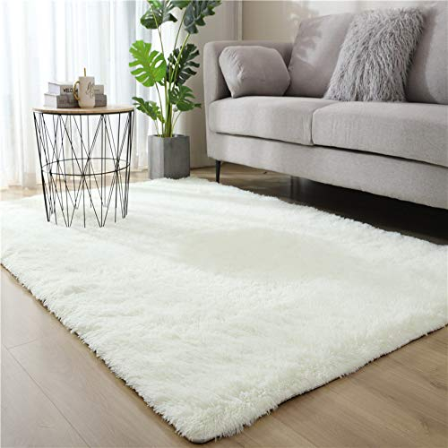 FREOSEN Tapis Salon Chambre Blanc 160 x 230 cm à Poils Longs Tapis de Chambre Descente de lit Moelleux Tapis Doux Poils Longs pour Salon Chambre Canapé
