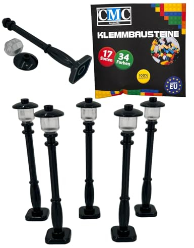 CMC imports 5 x Laterne Klemmbausteine Bausteine Kompatibel Straßenlaterne 11062 City Deko Leuchte Lampe Park Gehweg Beleuchtung