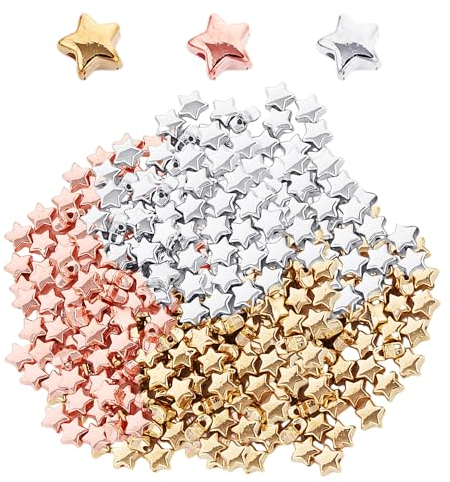 Lot de 600 perles d'espacement en forme d'étoile perforées avec étoile à cinq branches - Pour la fabrication de bijoux, bracelets, colliers, boucles d'oreilles, pendentifs (or, argent, or rose)