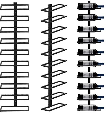 HUOLE Montage Mural pour 10 Bouteilles, Support Mural, étagère Suspendue-Porte Bouteille Mural-Porte-Bouteilles, Support de Rangement en métal Noir