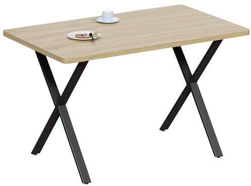 Vida Designs 4 Seater Dining Table With X Shaped Black Metal Legs, Industrial Style Rectangle Kitchen/Dining Room Furniture (Oak)