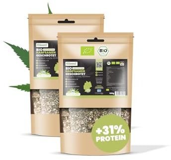SANUUS Bio Hanfsamen geschrotet 2x500g - Bio Hanfsamen geschält & Hanfsamen ungeschält Mix naturbelassen aus Deutschland mit 31% veganem Eiweiß, Eisen, Zink, Kalzium für Müsli, Bowls & mehr