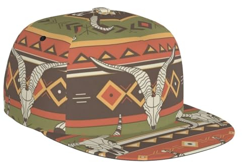 GTDEALS All Over PrintHat Tribal Bull Skulls Ethno Baseball Cap Flat Brim Sun Cap, Parent, One size