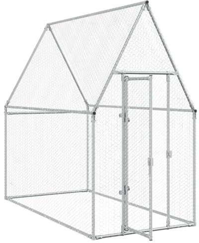 Tidyard Hühnerkäfig, Hühnerstall, Geflügelstall, Wachtelstall, Hühnergehege, Silbern 200x100x190 cm Verzinkter Stahl