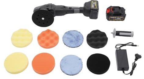 Exzenter Poliermaschine Set Auto-Poliermaschine 3 Gänge Geschwindigkeit 12.5cm Saugscheibe 3Ah Lithium-Batterien und Ladegerät, Schwammscheiben und Poliertücher