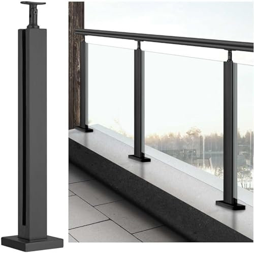 Geländer Pfosten Treppengeländer Glas Balustradenpfosten 65cm - 105cm Edelstahl Schwarzem Geländerpfostensystem Glasgeländer Geländerpfosten Für Außentreppen Balkone(Color:End Post,Size:100cm)