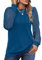 Aokosor Women Long Sleeve Tops Ladies Top Women Shirts Long Sleeve Pleated Top Lace Blue Tops Size 10-12
