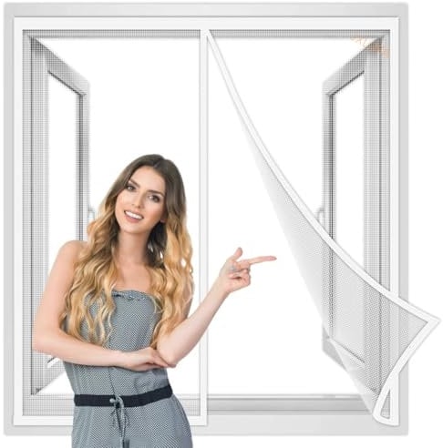 Mosquitera Ventana Magnetica 115x115 cm, Sin Huecos Mosquitera Magnética Se Cierra Magnéticamente al Instante para Balcón Ventana Corredera de Patio Blanco, Reforzada